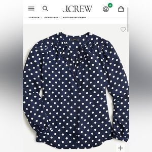 Jcrew S blue with white polka dots scalloped drapey top